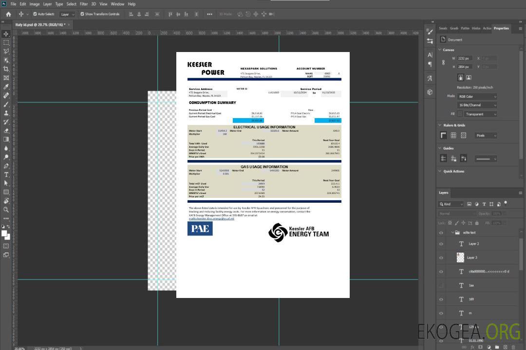 États-Unis Mississippi Keesler AFB Energy modèle de facture de services publics aux formats Word et PDF template